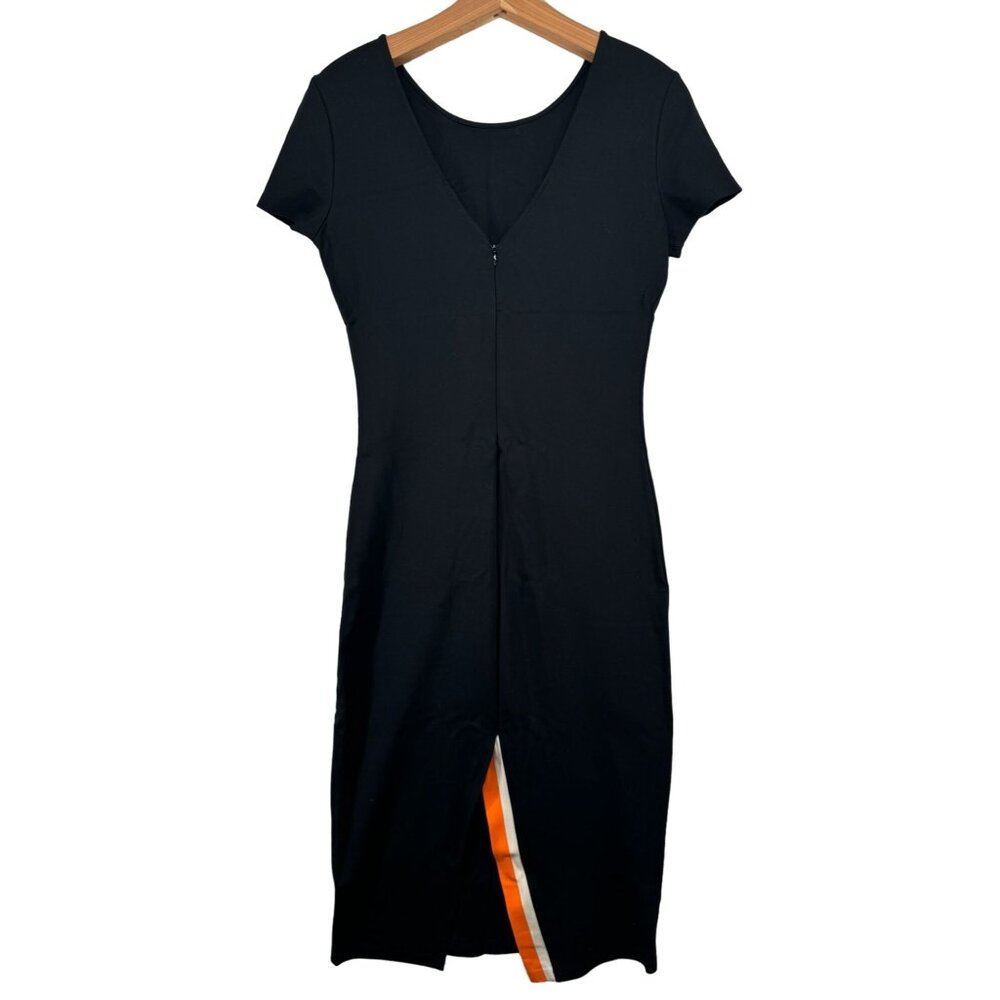 Sentimental New York Midi Dress Sz M Black Ponte Back-Split Modern City Sexy